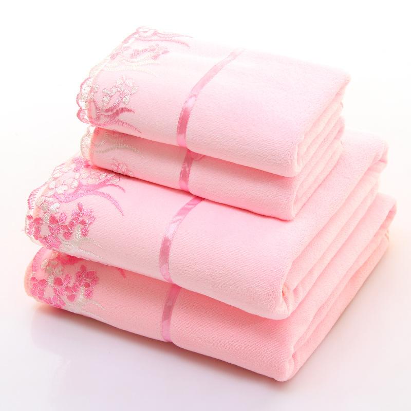 Mikrofaser Handtuch Luxus Spitze Bestickt Badetuch Geschenk Gesichtstuch Badetuch Schnelltrocknend Frottee Handtücher 70x140cm rosa