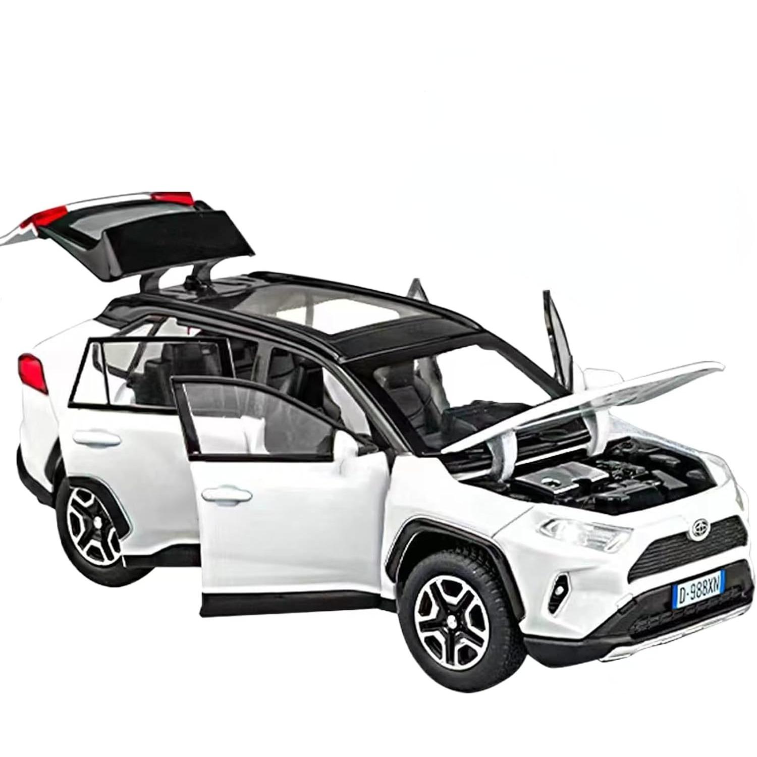 1/32 Modellauto Toyota RAV4, Spielzeugauto, Druckgusslegierung, Sammlermodell mit Licht und Sound, Spielzeugfahrzeug für Jungen, Kinder, Kleinkinder, Geschenkauto 1/32-Size:15*7.3*5.8cm weiß
