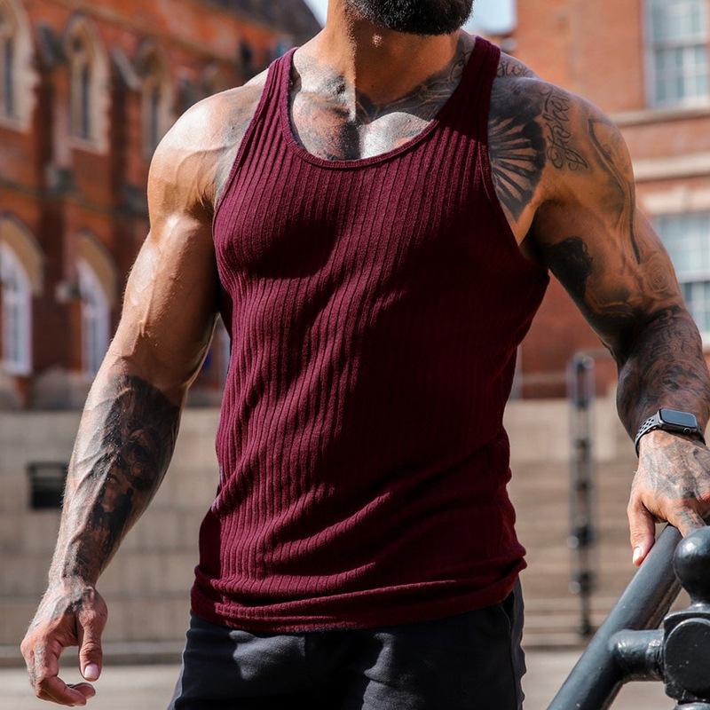 Sommer Herren Weste Gym Top ärmelloses Shirt Fitness Sport Weste L lila rot