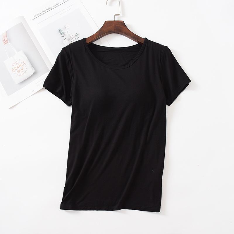 M-3XL 9 Farben Damen-T-Shirts aus Modal-Baumwolle mit integriertem BH, gepolsterte Oberteile, T-Shirts für Damen 3XL