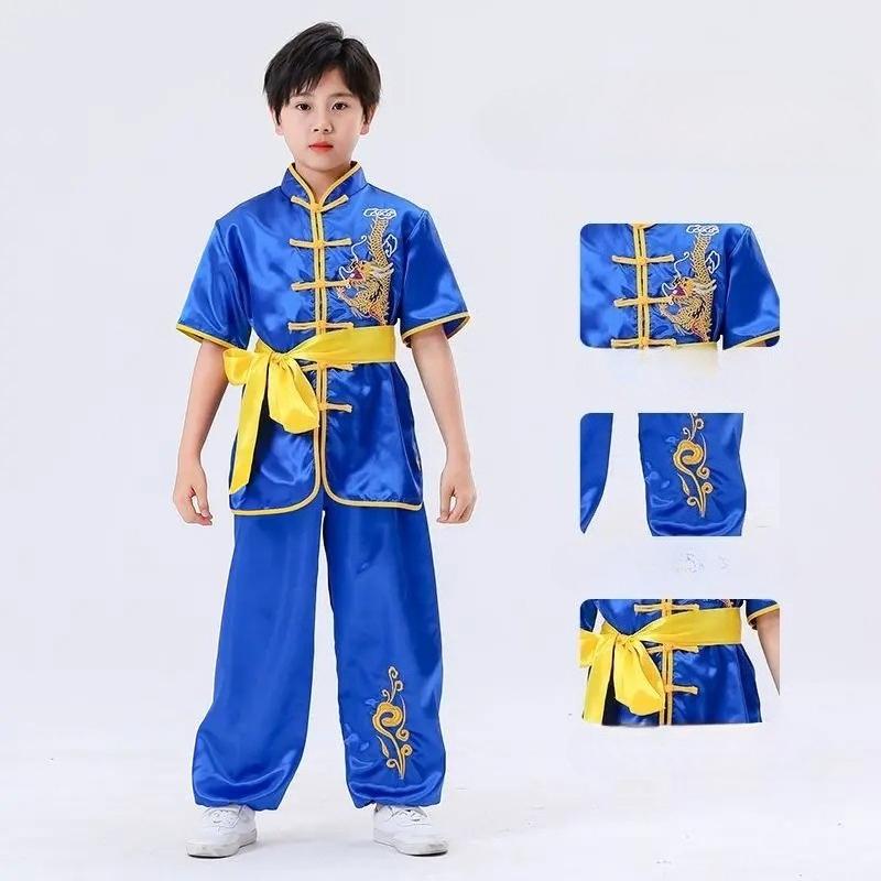 Kinder Chinesisches Traditionelles Wushu Kostüm Kleidung Jungen Mädchen KungFu Anzug Tai Chi Kampfsport Uniform Outfits Benutzerdefiniertes Logo 170 blue