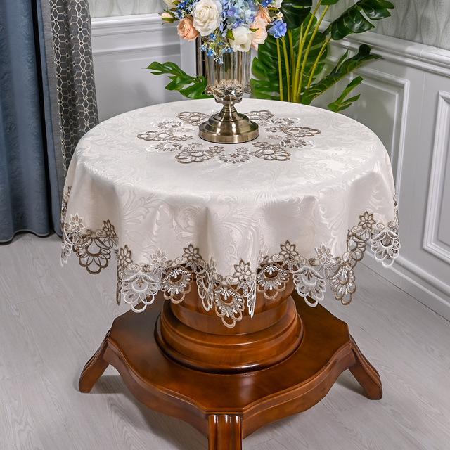 Runde Tischdecke Kunst Haushalt Spitze Tischdecke Tisch Esstisch Abdeckung Europa Bestickte Blume Stoff Tisch Matte Staubschutz Diameter 120cm