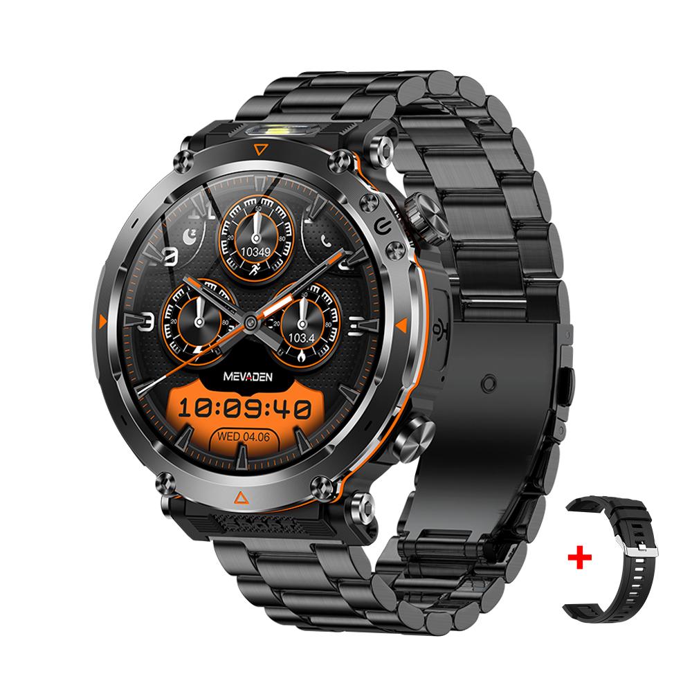 MEVADEN Neue 1,7 Zoll 360*360 Bildschirm Bluetooth Anruf Smart Watch Männer Sport Fitness Tracker 600mAh Taschenlampe Smartwatch für Android IOS MD57 schwarz