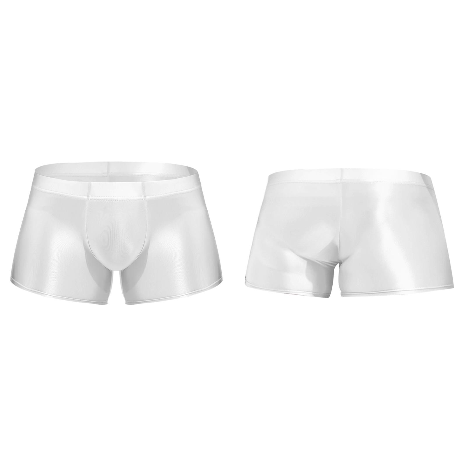 Glänzende Herren-Boxershorts, Unterwäsche, niedrige Leibhöhe, Unterhose, Unterwäsche, Pool-Party, Strand-Volleyball-Shorts, Strandmode M weiß