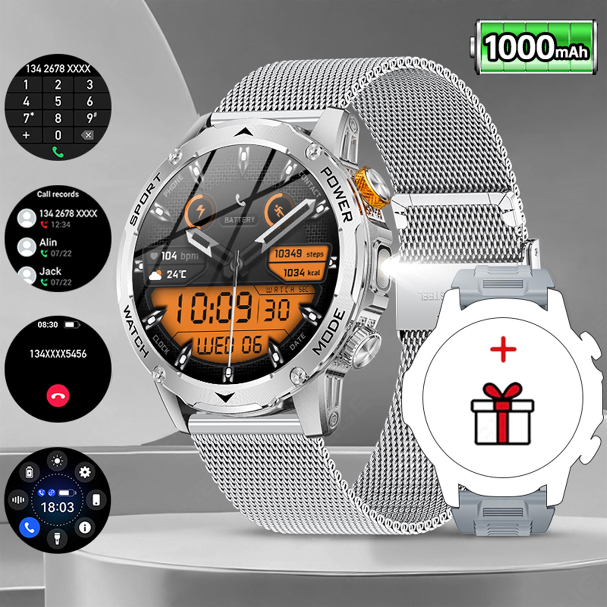 LIGE 1000mAh Superkapazität Akku Herren Smartwatch 1,7-Zoll Großbildschirm Bluetooth Anruf IP68 Wasserdicht Sport Smartwatch mesh belt silber