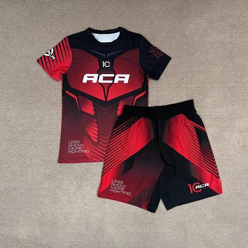 2026 Neues Sportset Kinder Rot Schwarz Camo Grafik Rash Guard Oberteil & Shorts Schnelltrocknend MMA Training Kampfanzug 100 black