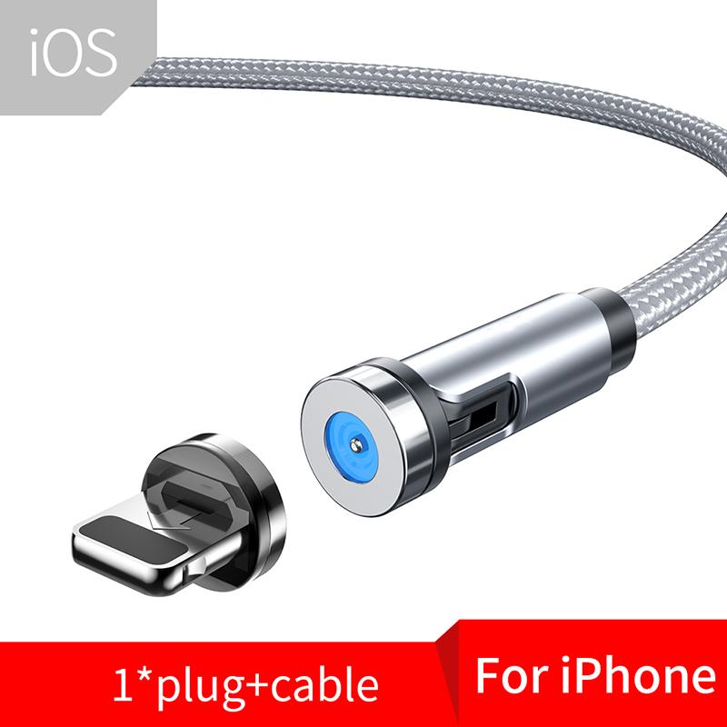 VAORLO 540 Drehen Magnetisches Kabel Schnelle Lade Magnet Ladegerät Micro USB Typ C Kabel Handy Draht Kabel Für iPhone Xiaomi 8Pin silber