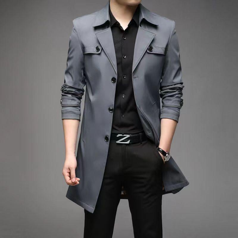 Herbst Männer Lange Trenchcoats Mode Britischen Stil Trenchcoats Herren Casual Oberbekleidung Punk Jacken Windjacke Marke Kleidung 4XL XXXL grau