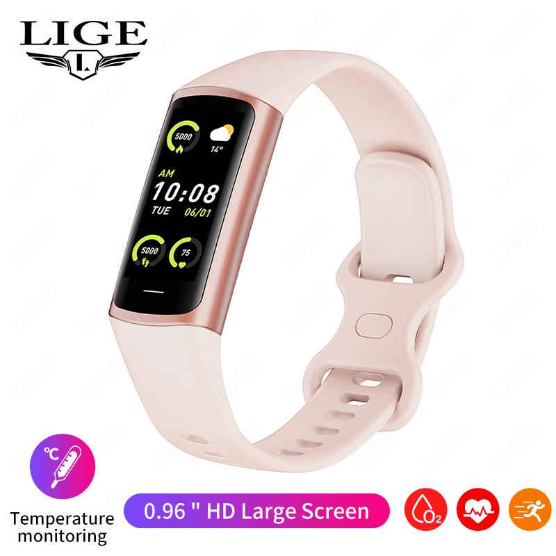 LIGE Neue Sport-Smartwatch, 0,96 Zoll, USB-Aufladung, Bluetooth-Verbindung, wasserdichtes Smart-Armband, Sport-Fitness-Gesundheits-Tracker, geeignet für Android IOS silicone strap rosa