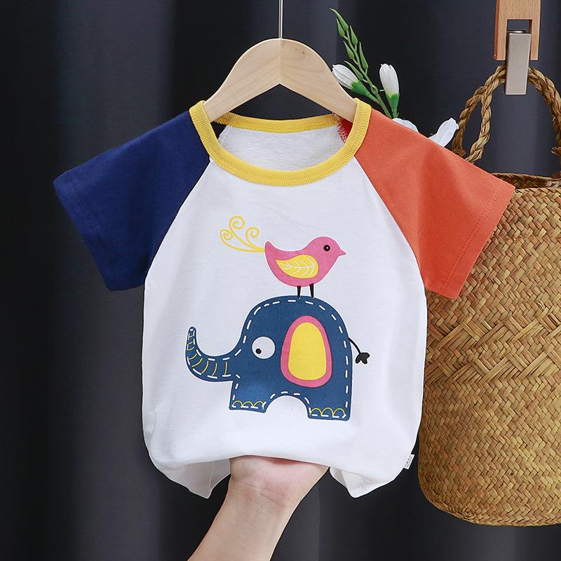 Kinder süße Baumwolle Kurzarm T-Shirt Tops Kinder Kleidung Baby Kleidung Cartoon Pullover 73CM beige