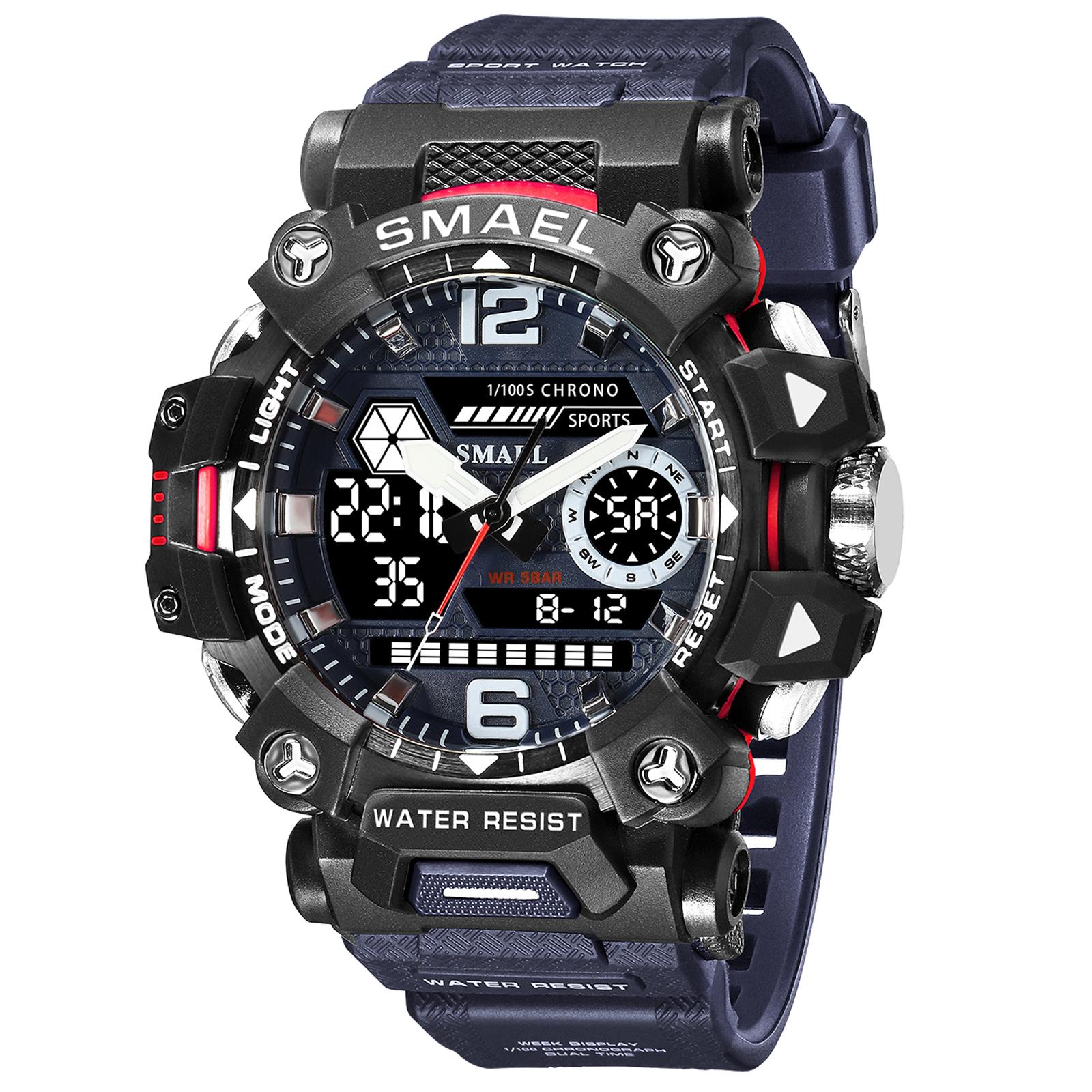 SMAEL Männer Uhren 50 m Wasserdichte Sport Uhr Militär Mann Sport Uhr Digital 8072 Dual Display Uhr Quarz Led Digital blau