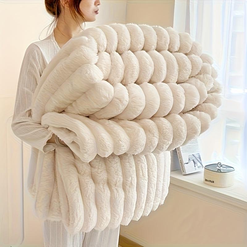 Decke Weich und Bequem Kunstkaninchenfell Wendbare Decke Thermofleece-Decke Nickerchen-Decke Klimaanlagen-Decke Büro Outdoor Camping 70*100cm weiß