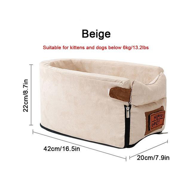 Hunde-Autositz, Sicherheitsauto, zentrales Katzen-Hundebett, tragbarer Hundeträger für kleine Hunde, Katzen, Outdoor-Reisen, Hunde-Auto-Reisezubehör 42x22x20 CM beige