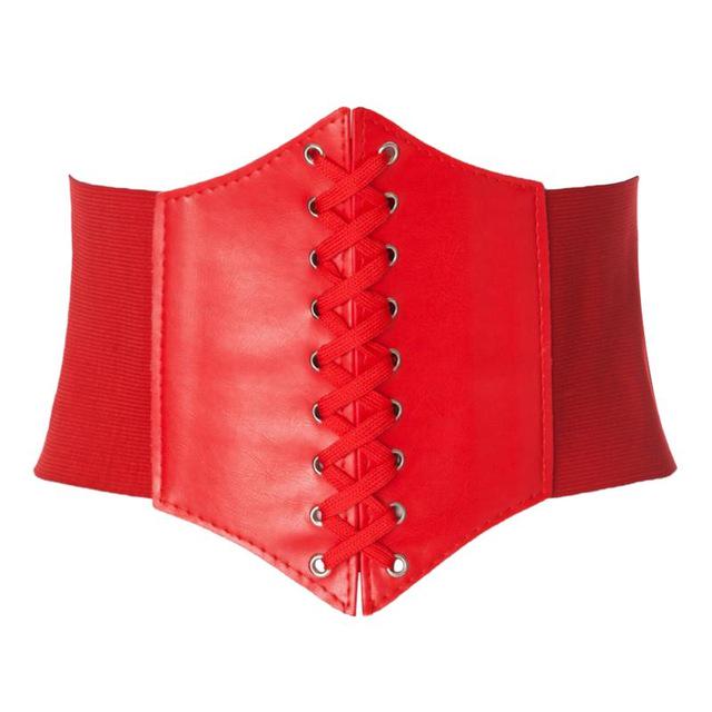 Frauen Ultra Super Breiten Gürtel PU Elastische Korsett Gürtel Mode Breiten Taille Gürtel Damen Kleidung Weibliche One Size rot