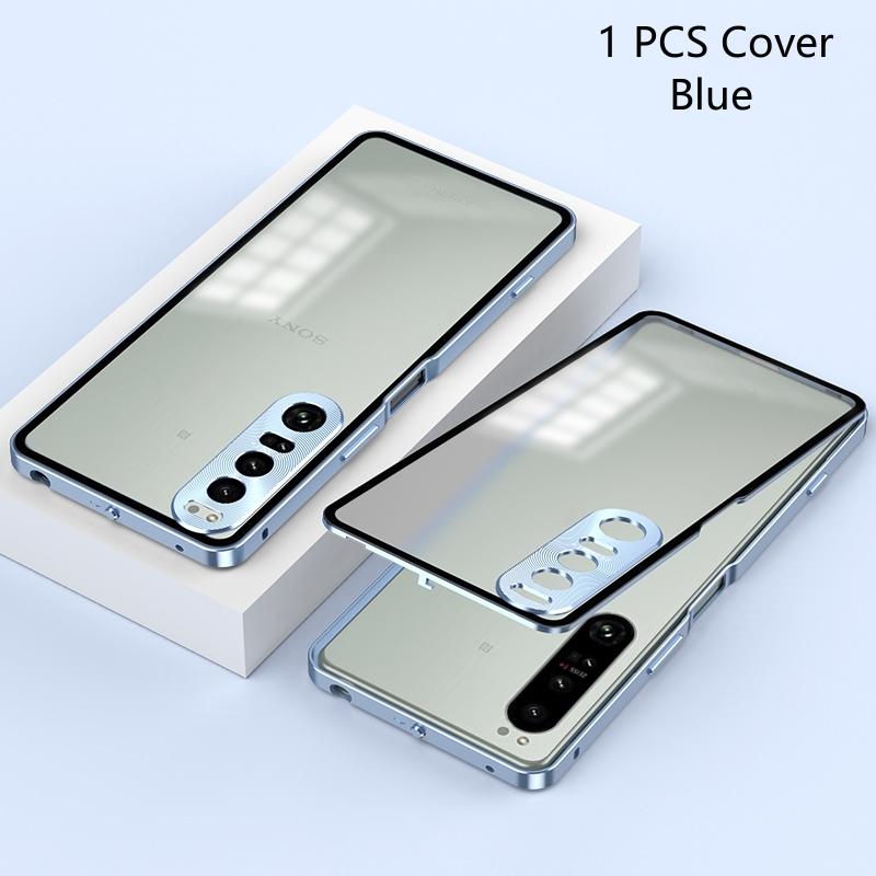 Stoßfeste Telefonhülle für Sony Xperia 1 IV, Metallrahmen aus Aluminiumlegierung + Acryl-Rückseitenabdeckungsstoßstange für Sony Xperia 1 V 1VI For Sony Xperia 1 IV blau
