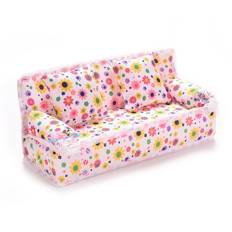 3 Teile/satz Sofa Couch 2 Kissen Für Kinder Puppenhaus Möbel Druck
