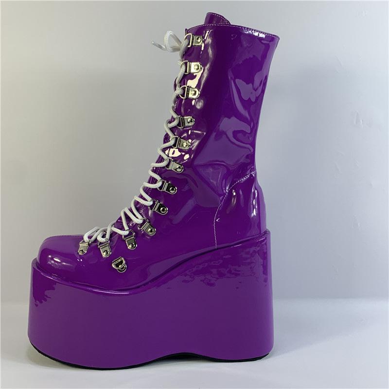 Rosa Lässige Flachboden Wasserdicht Tisch High-Top Spot Niedrigschaft Muffin Schuhe Einfarbig Runde Spitze Einzelne Schuhe Modische Super High Heels YKC 38 violett
