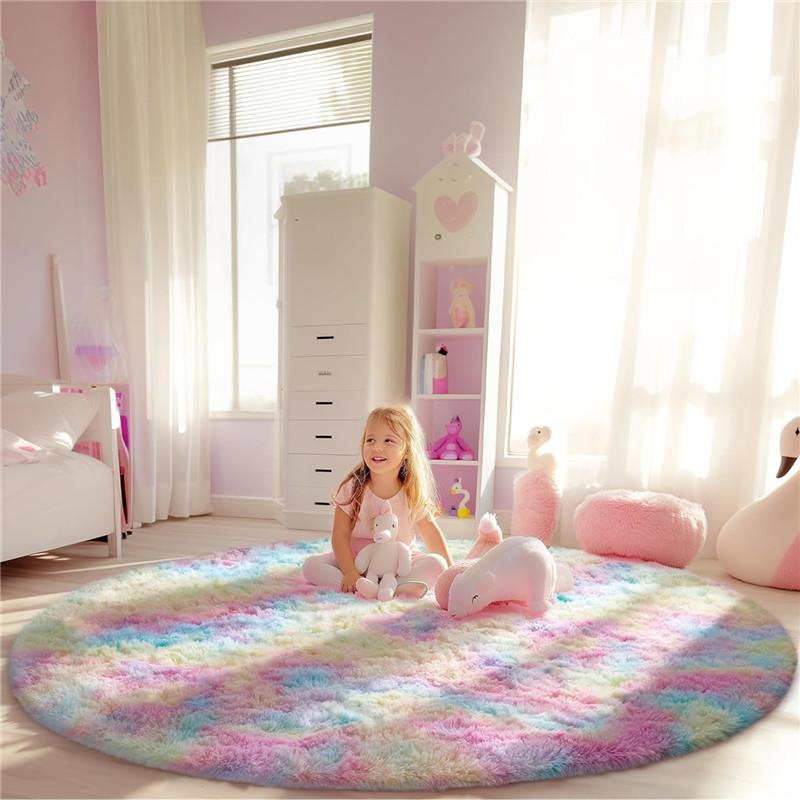 Superweicher Teppich, Runder Teppich für Schlafzimmer, 2X2M Schwarz-Weiß Karierter Runder Teppich Rutschfest Hochflor Niedlicher Weicher Flauschiger Teppich für Schlafzimmer Kinderzimmer 120*120cm (Runner)
