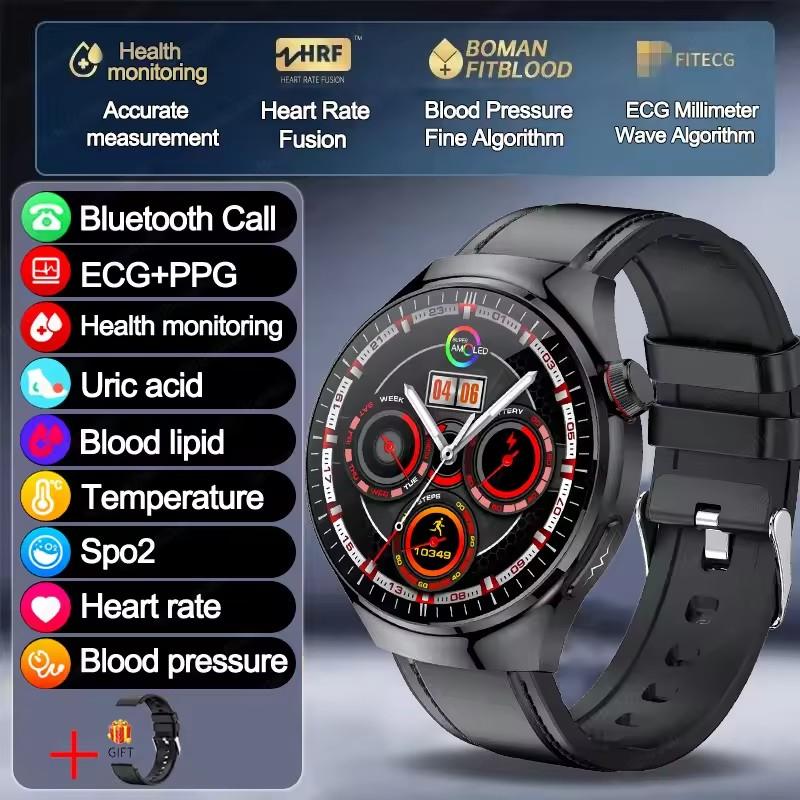2026 Neue klinische Smartwatch mit EKG+PPG und Körper-Mikroüberwachung, Mikro-Untersuchung, Herzfrequenz, Smartwatch für Android & iOS, Damen leather schwarz