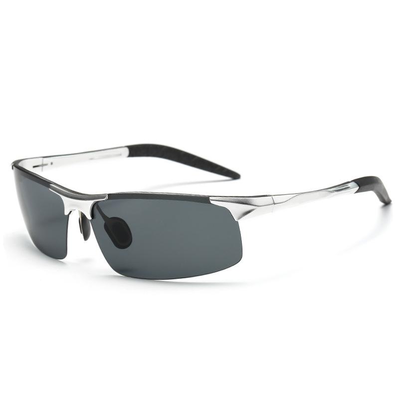 AORON Polarisierte Sonnenbrille für Herren, klassisch, Outdoor-Sport, Fahren, Sonnenbrille, UV400, luxuriös, männlich, mit Aluminiumrahmen schwarz/silber