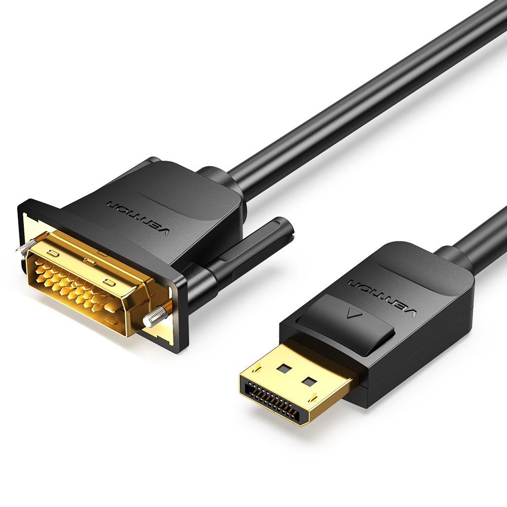 Vention DisplayPort-auf-DVI-Kabel DP auf DVI-D 24+1 Kabel 1080P DP-Stecker auf DVI-Stecker auf Kabel für Projektormonitor DP-auf-DVI-Kabel 1m schwarz