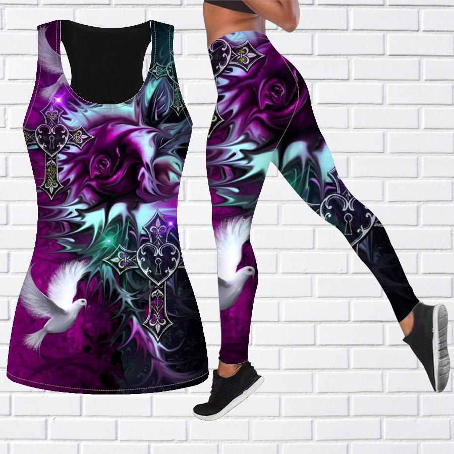 Yoga-Outfit mit Rosen-Tauben-Aufdruck für Damen, modische Workout-Leggings, Fitness, Sport, lässige Yoga-Hose XL violett