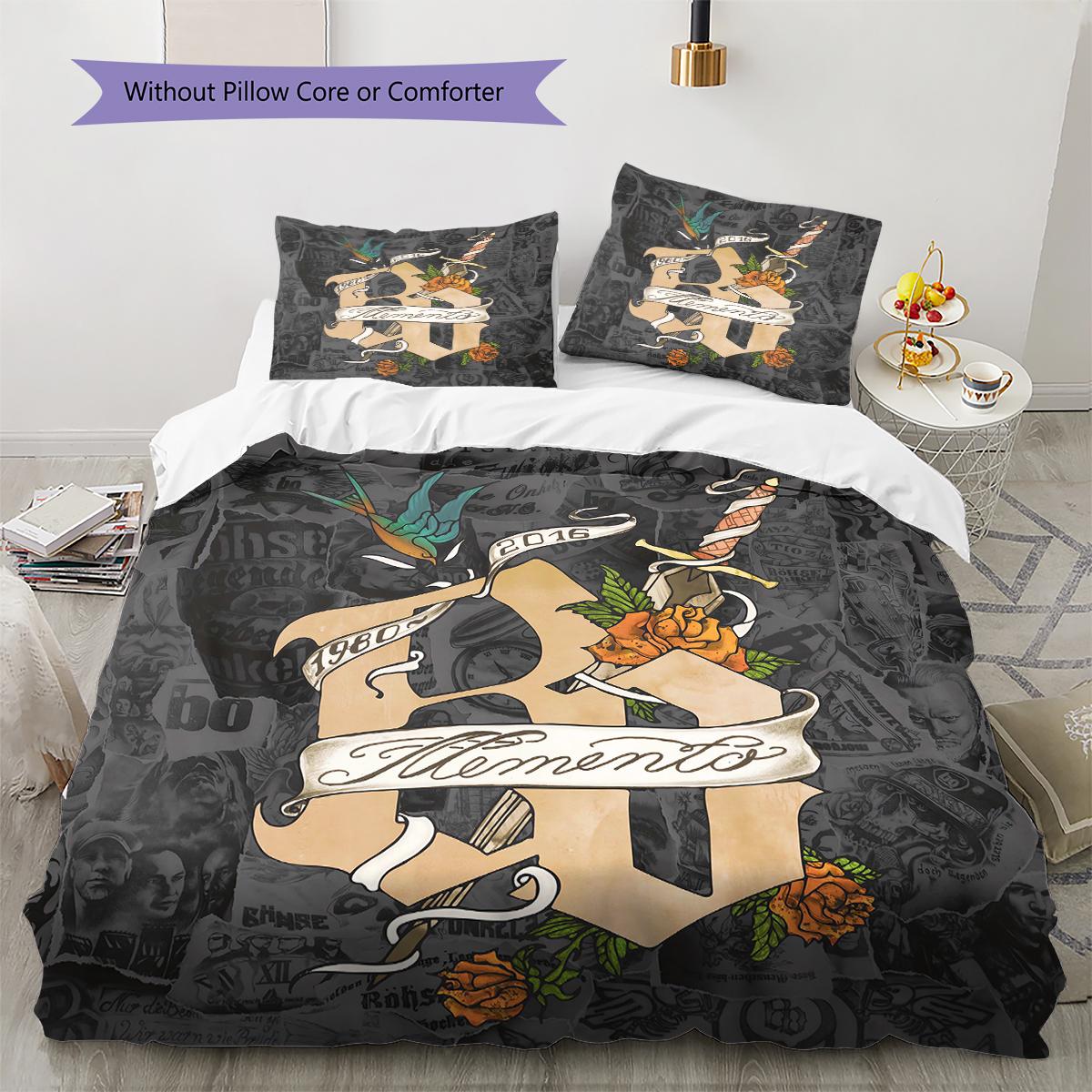 Bohse Onkelz Muster Bettwäsche Steppbett Set Bettbezug Kissenbezug Heimdekoration Geschenk (1 Bettbezug + 2 Kissenbezüge, ohne Füllung) 155x200cm