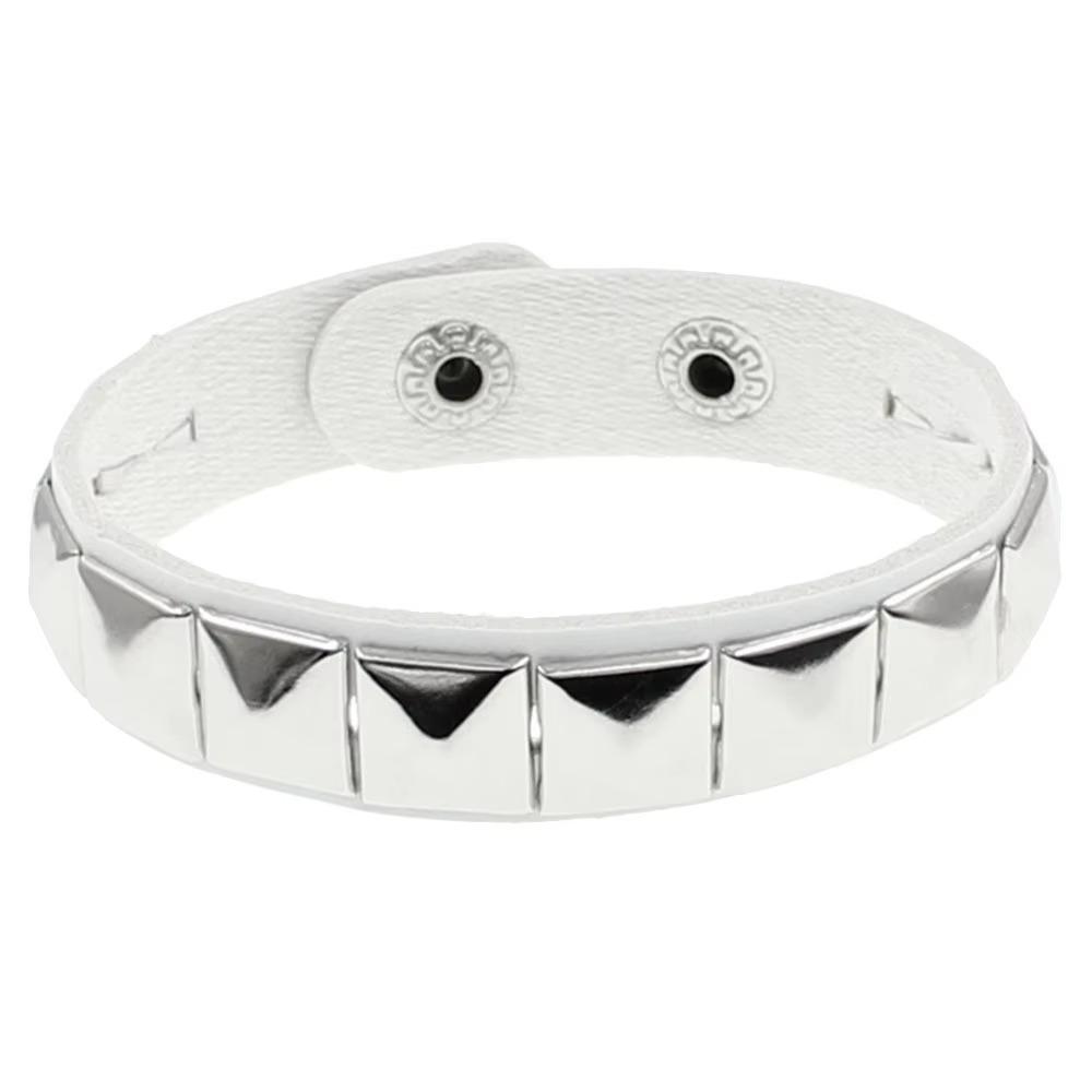 Einzigartiges Niet PU Leder Stachelbesetztes Armband Armreif Gothic Schmuck Nietarmband Punk Manschette Wickel Herren Damen Metallarmband weiß