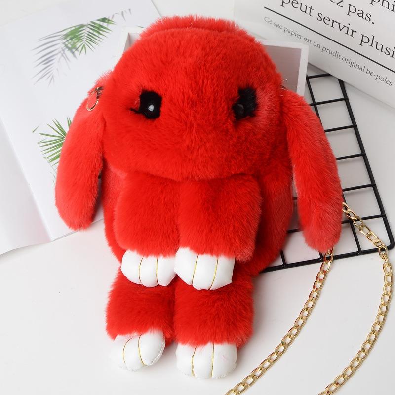 Play Dead Rabbit Tasche süße Kaninchen Imitation Rex Kaninchen Fell Tasche Plüsch Kaninchen Tasche Kette Kaninchen Tasche Crossbody Kette Damen Tasche rot