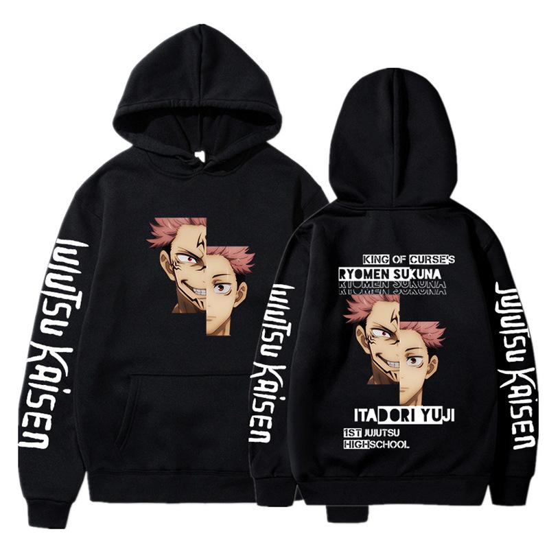 Japanische Animation Jujutsu Kaisen Herren Hoodie Vintage Unisex Pullover Herren Vintage Grafik Kapuzenpullover Tops Übergröße Kleidung S