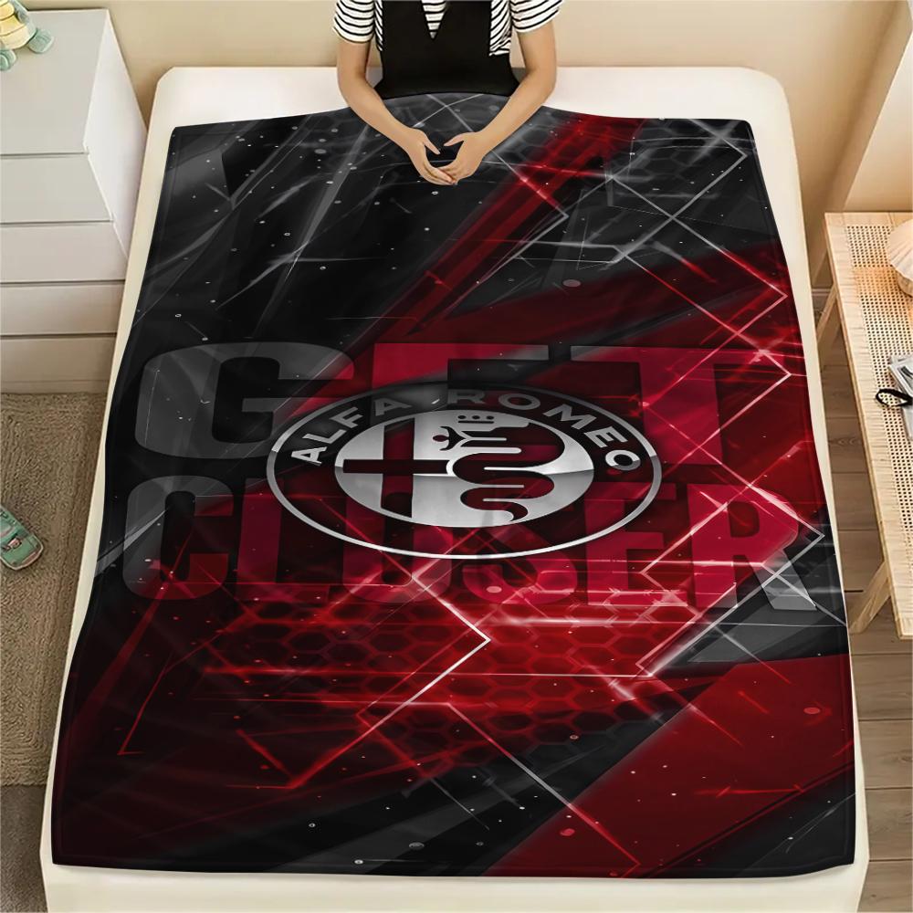 1 Stück Alpha Romeo Aufdruck Flanelldecke, Hohe Qualität für alle Jahreszeiten, Heimdekoration, Wärme und Komfort, Perfekt für Weihnachtsgeschenke 80cm x 120cm black