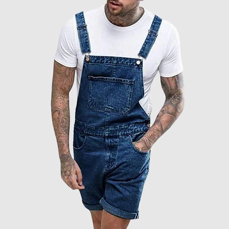 Sommer Herren Jeans Overalls mit Tasche Casual Denim Short Jumpsuit Jeans Herren Jeans Hosenträgerhose Fashion Streetwear XXXL ultramarin blau
