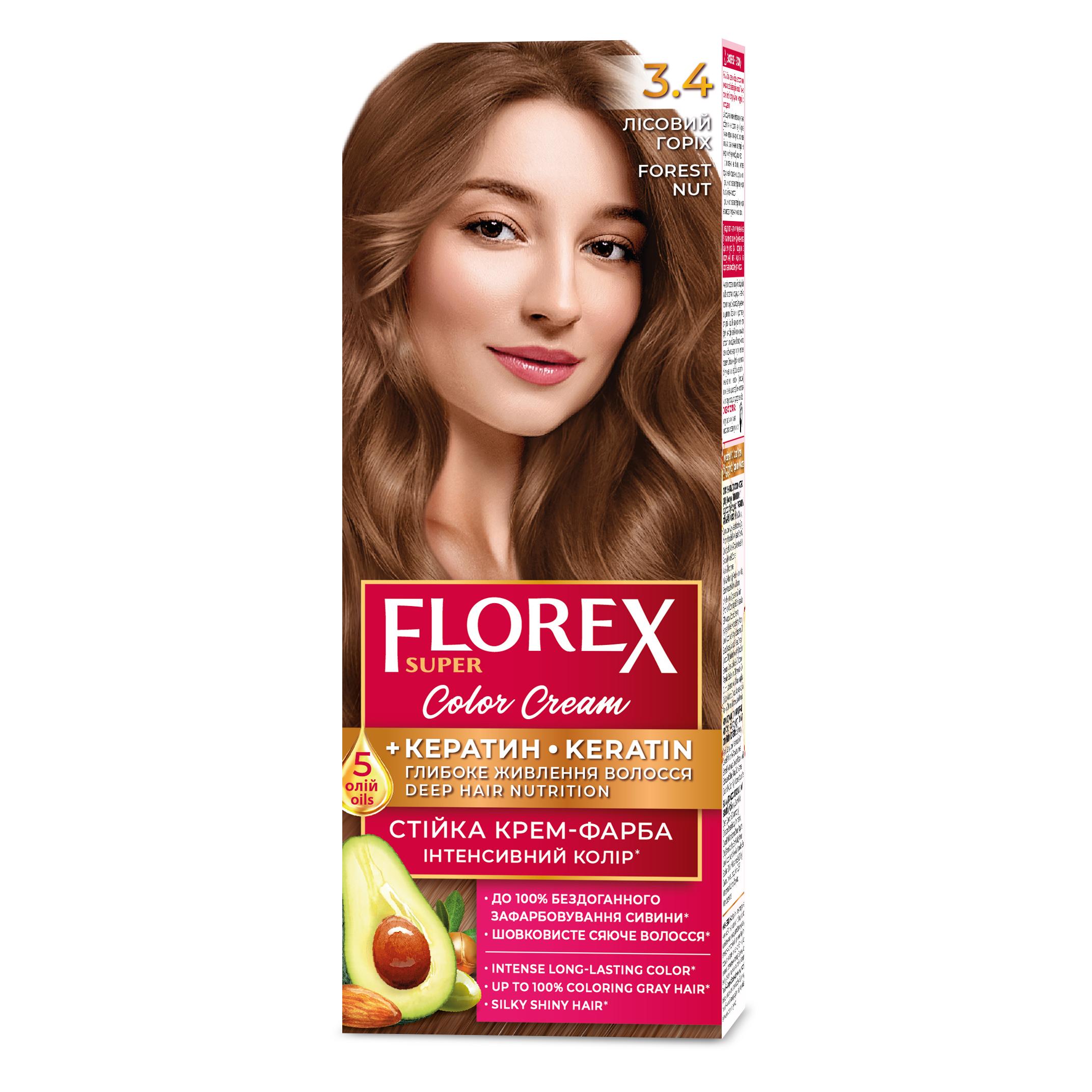 Florex Super permanente Haarfarbcreme - Gibt Ihrem Haar tiefe Nährstoffe, Macht Ihr Haar weich und seidig-glänzend. Hazelnut 3.4