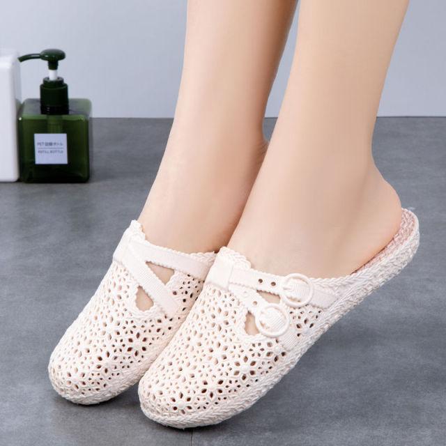 Frauen Sommer Sandalen Töpfe Loch Schuhe Crok Gummi Clogs Frau EVA Unisex Garten Schuhe Strand Flache Weibliche Sandalen Hausschuhe 39 beige