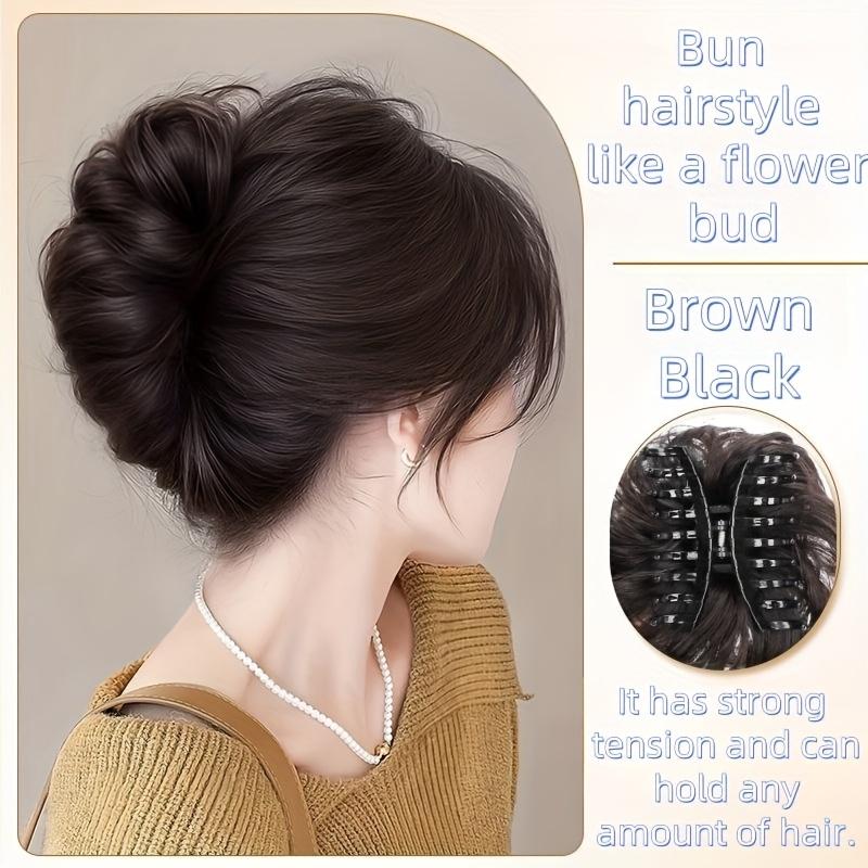Synthetische Damenperücke im Scrunchie-Stil, fauler Blumenknospen-Dutt, modische, natürliche, flauschige Perücke, Haarteil schwarz/braun