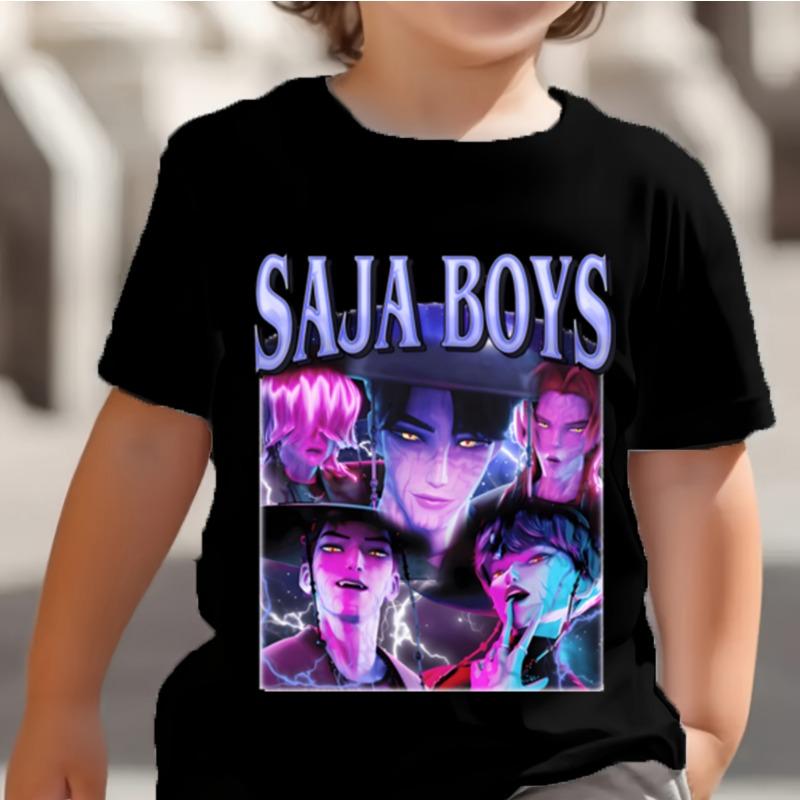 KPop Dämonenjäger Kinder T-Shirt Huntrix Girl Saja Jungen Baby Tops Kleinkind T-Shirts Zoey Rumi Mira Kleidung Kinder T-Shirts Kurzarm Kleidung kids-120(6T) blau