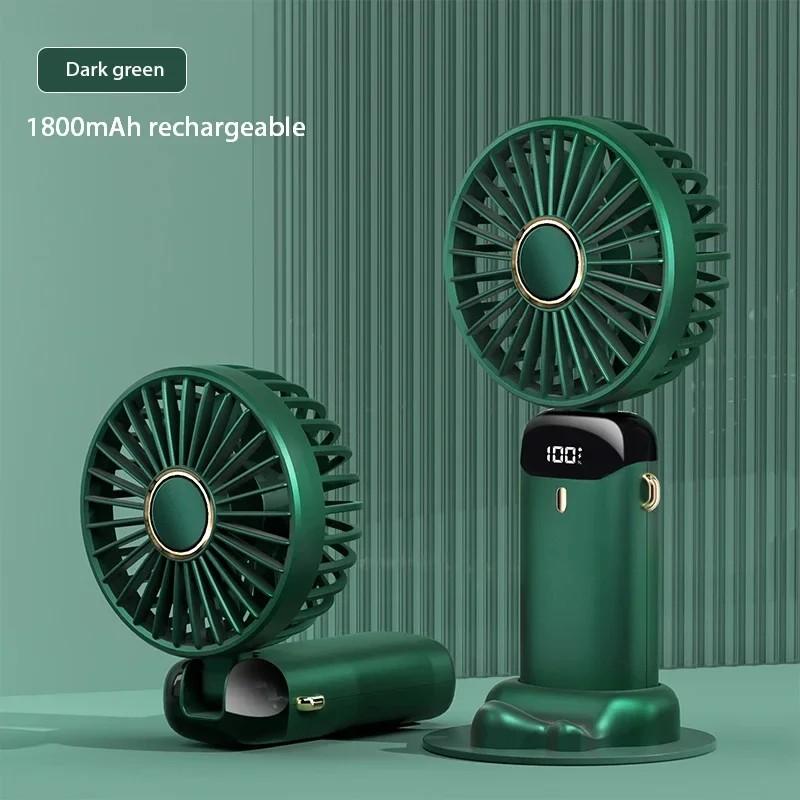 Handgehaltener Mini-Ventilator, faltbar, tragbar, zum Aufhängen am Hals, 5 Geschwindigkeiten, wiederaufladbarer USB-Ventilator mit Telefonständer und Display, 1800 mAh grün