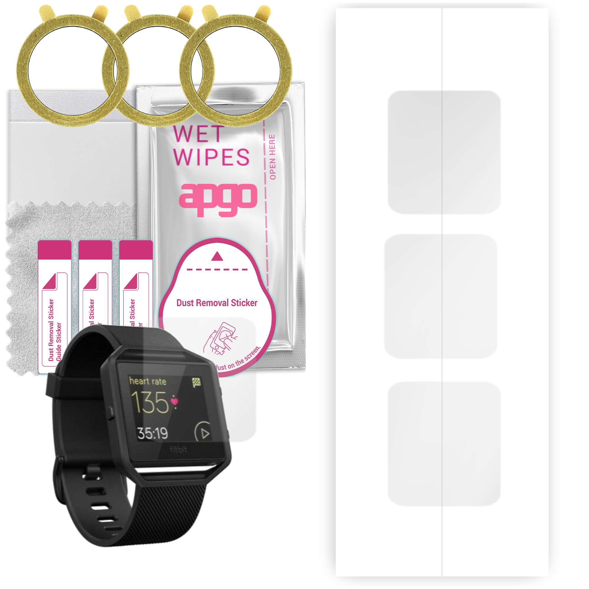 3x apgo Hydrogel Displayschutzfolie für Fitbit Blaze GunMetal, Hydrogelfolie, mit Positionierungsschicht, einfache Installation