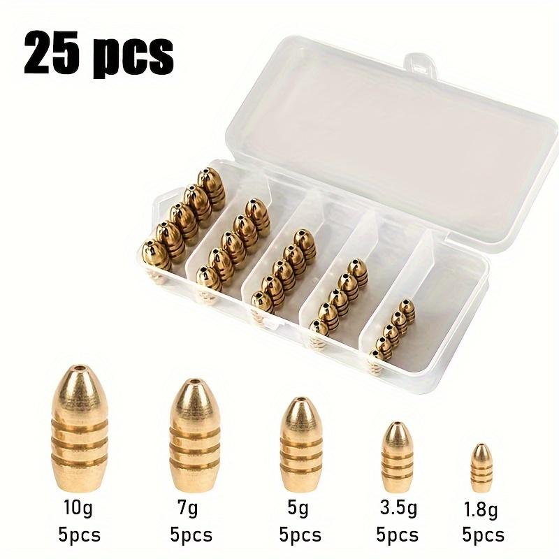 1 Satz/25-teiliges Bullet-Kupfer-Set, Texas-Angelset, Zubehörkombination, Lua-Zubehör, Gegengewicht aus reinem Kupfer, 5 Größen, Angelzubehör Pack of 25
