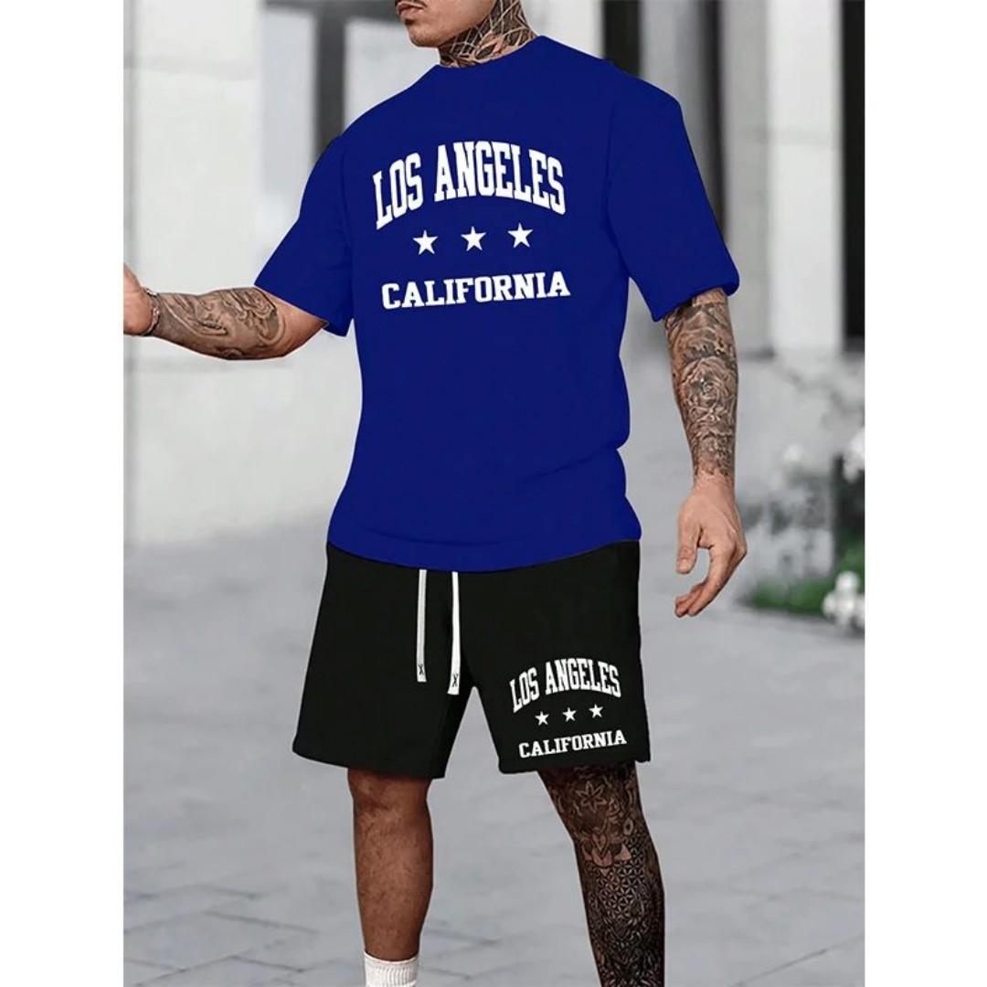 2025 Sommer neue Herren Freizeit Sport Set 3D gedrucktes Sommer Buchstaben Mode atmungsaktive frische Kleidung Herren Rundhals T-Shirt 5XL