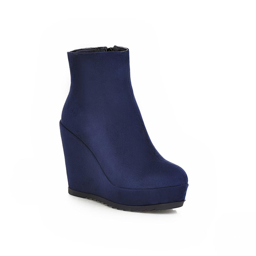 Herbst Winter Neue Stilvolle Damen Stiefeletten Sexy Plateau Runde Zehenpartie Keilstiefel Damen Stiefeletten Übergröße 34-42 Blau Rot 35 blau