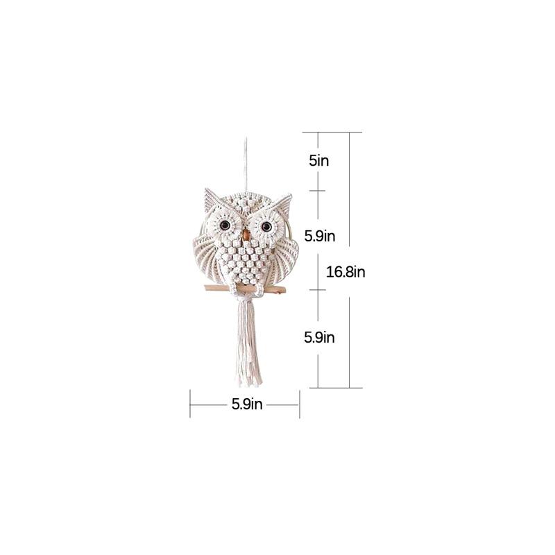 Eulen-Wandteppich, handgewebt, Eulen-Traumfänger, Wandbehang, Makramee-Quaste, Boho-Dekor, DIY-Wohnung, Wohnheim, Heimdekoration 15X45cm white