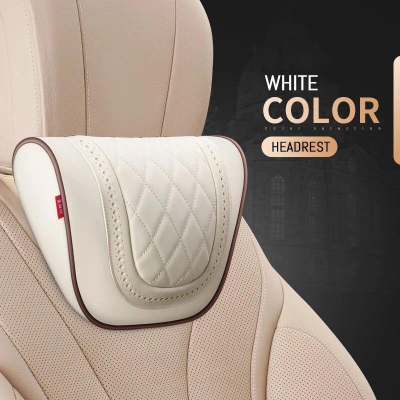 Napa Leder Maybach S-Klasse Design Auto Nackenkissen Auto Reise Nackenstütze Kissen Sitz Nackenstütze Auto Innenraum Beige White-1pcs