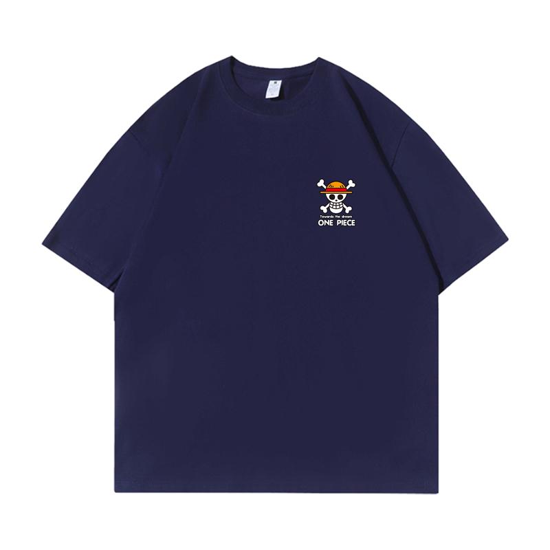 One Piece Anime Aufdruck Reines Baumwoll T-Shirt Kurzärmeliges Body T-Shirt Japanischer Stil One Piece Luffy Trendig für Herren und Damen 2XL