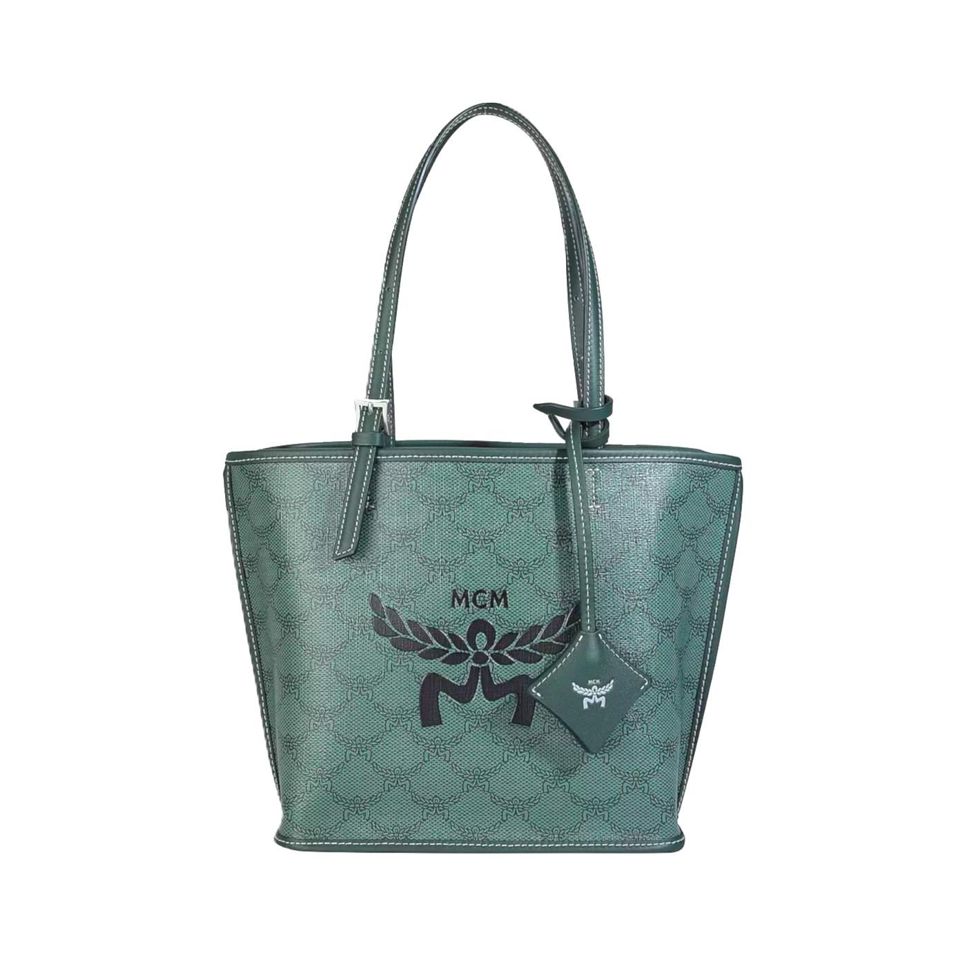 MCM Himmel Aw24 Lorbeerblatt-Logo Lauretos Klassisches Muster Kunstleder Mini-Handtasche Damenhandtaschen Grün MWPESAC02G0001 Basic Set (Bag+Dust Bag)