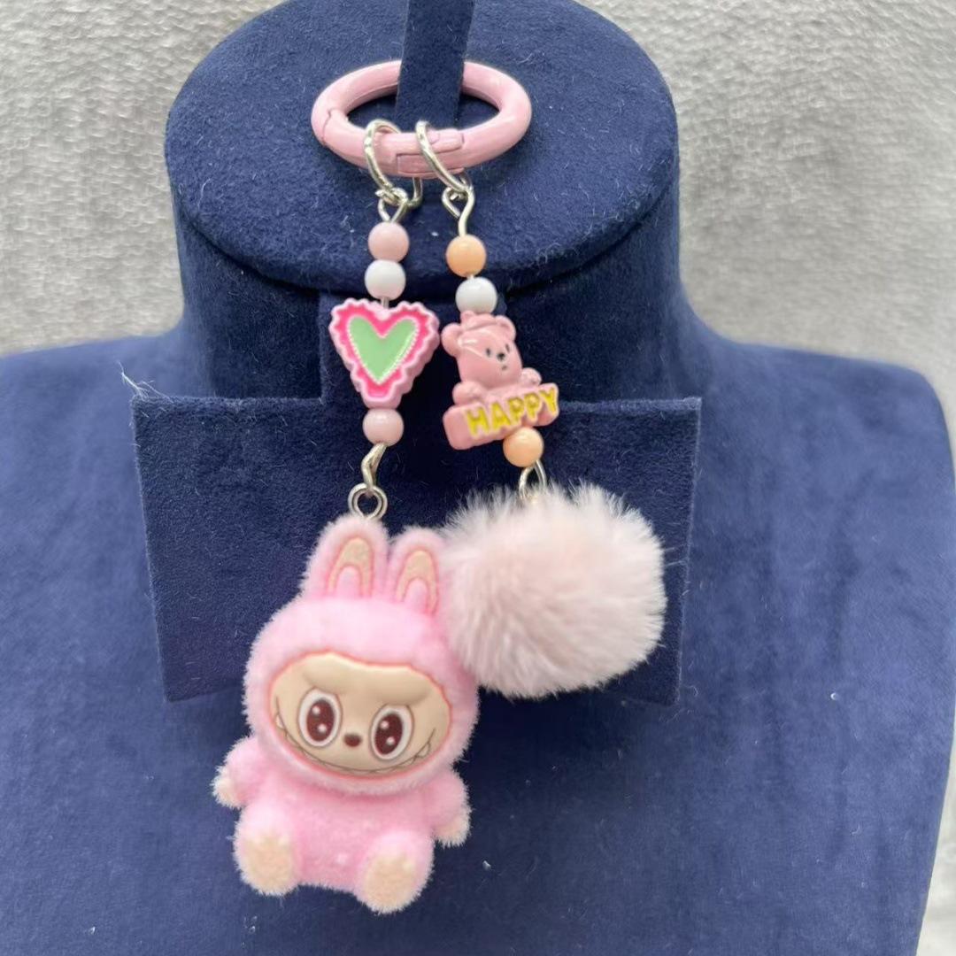 Neuer Labubu Plüsch Mini Schlüsselanhänger Anime Cartoon Schlüsselanhänger Anhänger Kawaii Handy Rucksack Dekoration Autoschlüssel Zubehör Geschenke rosa
