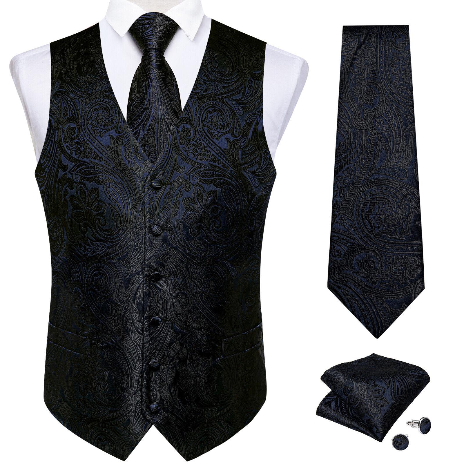 Dibangu Rote Weste für Herren, Paisley-Weste, Krawatte und Einstecktuch, Hochzeitswesten-Set, formelle Anzugweste für Herren S rauchige schwarz