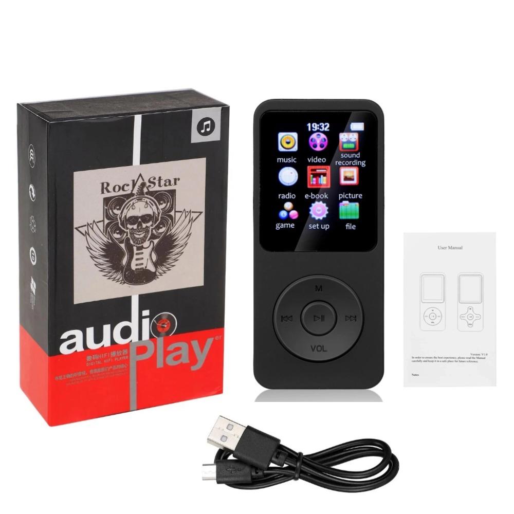 Mini-MP3-MP4-Player, FM-Radio, Bluetooth-kompatibel, 5.4-Stereo-Musik-Player, tragbarer Lautsprecher, unterstützt FM, TF-Karte, E-Book, Voice Recorder, eingebautes Mikrofon Without TF Card schwarz