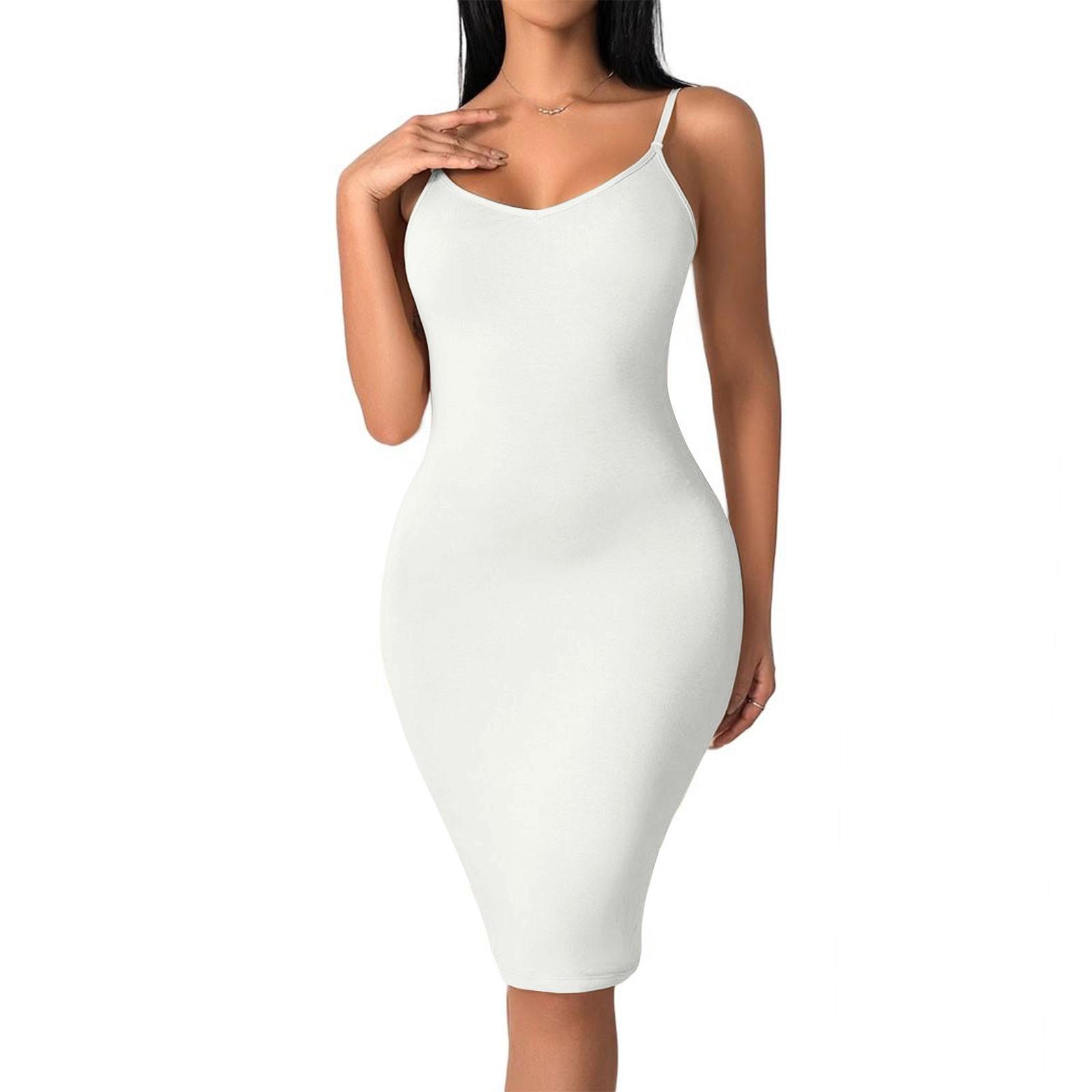 Enge, sexy, einfarbige, figurbetonte Kleider für Damen zur Taillenstraffung, Hüft- und Bauchformung weiß