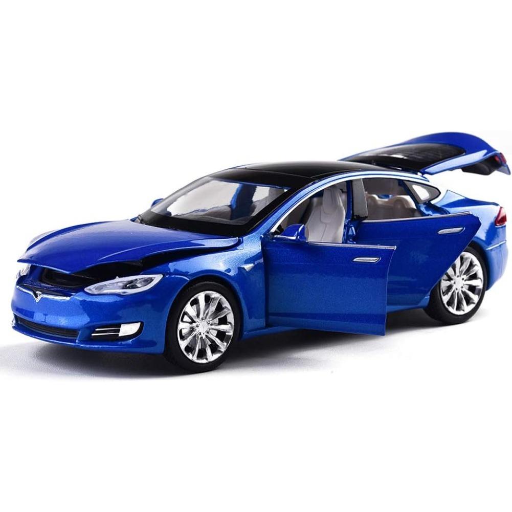 Spielzeugauto im Maßstab 1/32, Tesla Model S, Modellautos aus Legierung, Rückziehfahrzeuge, Autospielzeug für Kleinkinder 1/32-Size:16*6*5cm blau